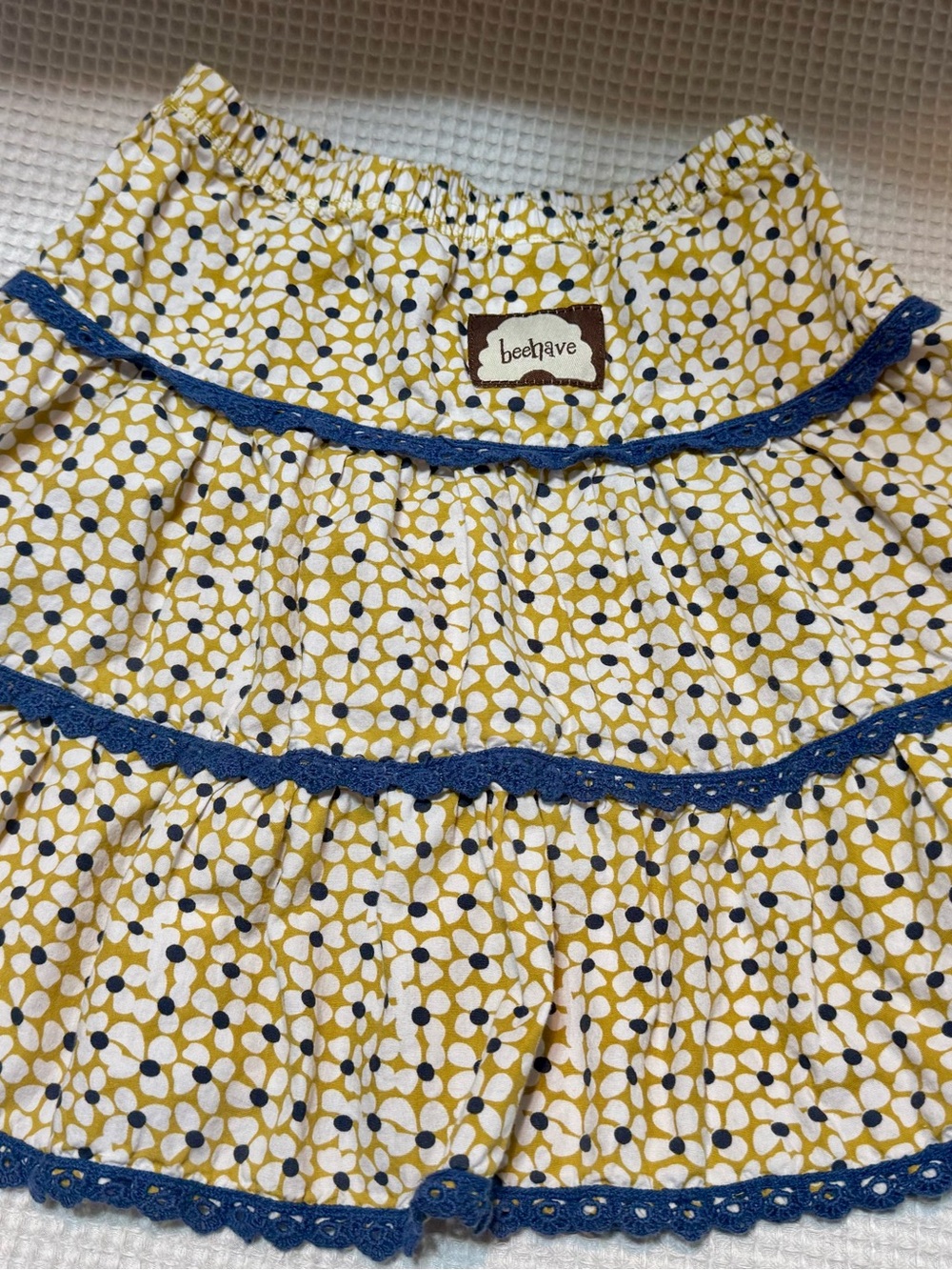 Beehave Yellow Floral Tiered Skirt with Blue Trim